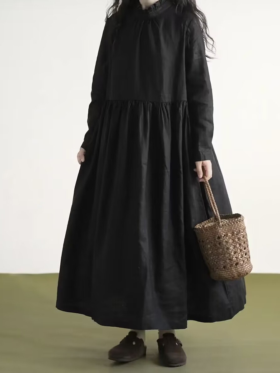 Casual Loose Linen Shirt Dress - Abito in lino a maniche lunghe