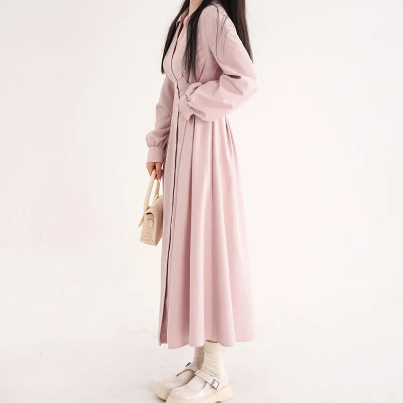 Korean Style A Line Shirt Dress - Abito midi da donna stile coreano