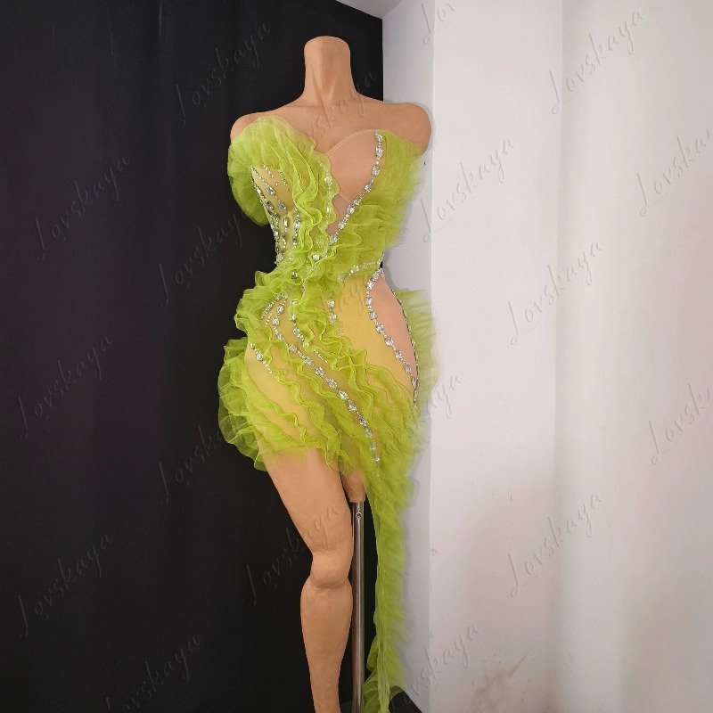Sparkly Rhinestone Club Party Dress - Abito da Cocktail Trasparente in Rete
