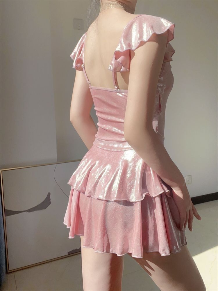 Tops - Costume da bagno rosa brillante che