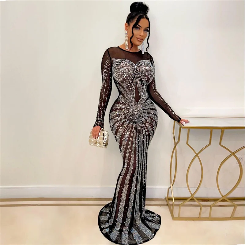 Abiti da sera sexy a sirena co - Sparkly Rhinestone Club Party Dress recensione e prezzo