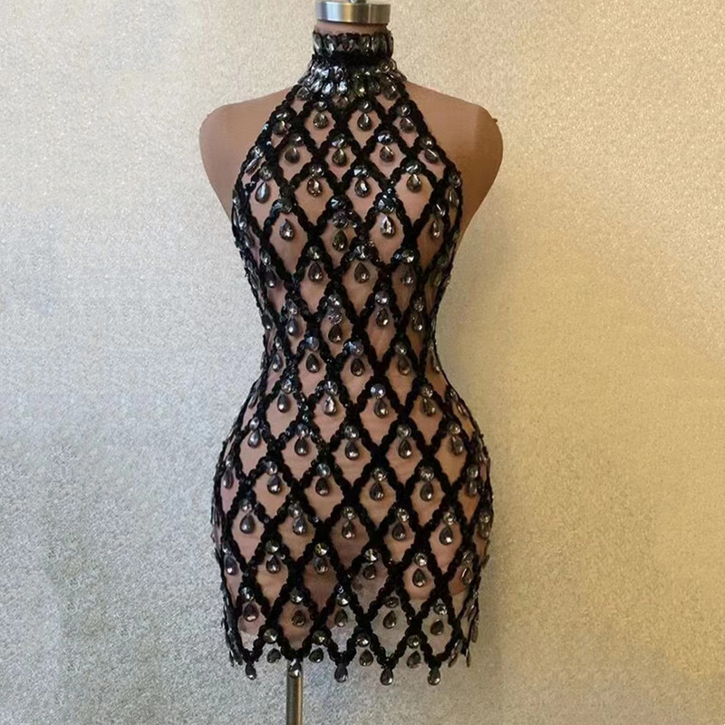 Abito Mini Halter in Rete con  - Sparkly Rhinestone Club Party Dress recensione e prezzo