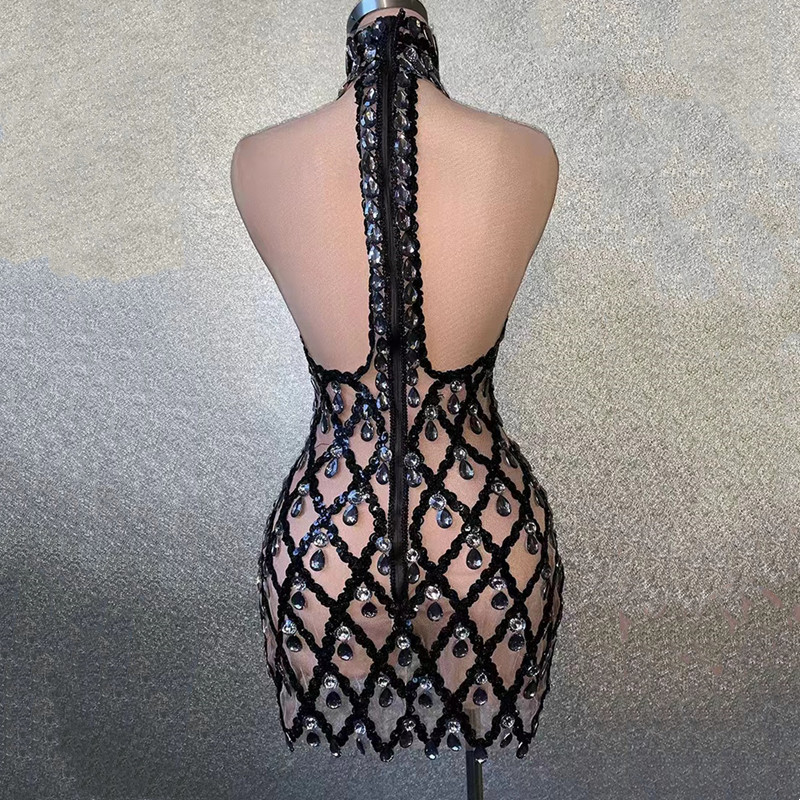 Abito Mini Halter in Rete con  - Sparkly Rhinestone Club Party Dress recensione e prezzo