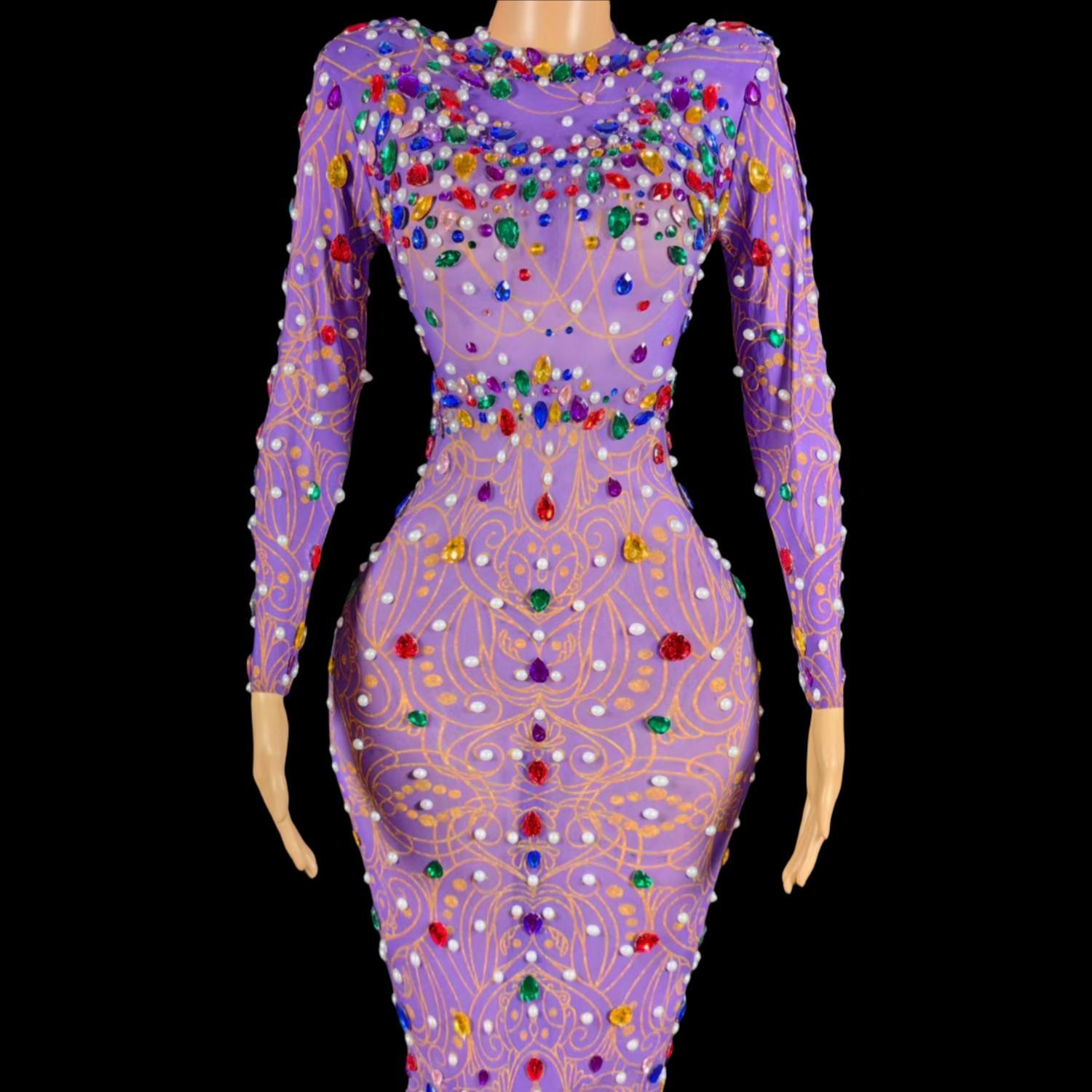 Abito a sirena viola con stras - Sparkly Rhinestone Club Party Dress recensione e prezzo