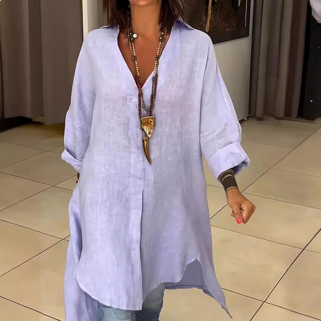 Abito-camicia in lino da donna - Casual Loose Linen Shirt Dress recensione e prezzo