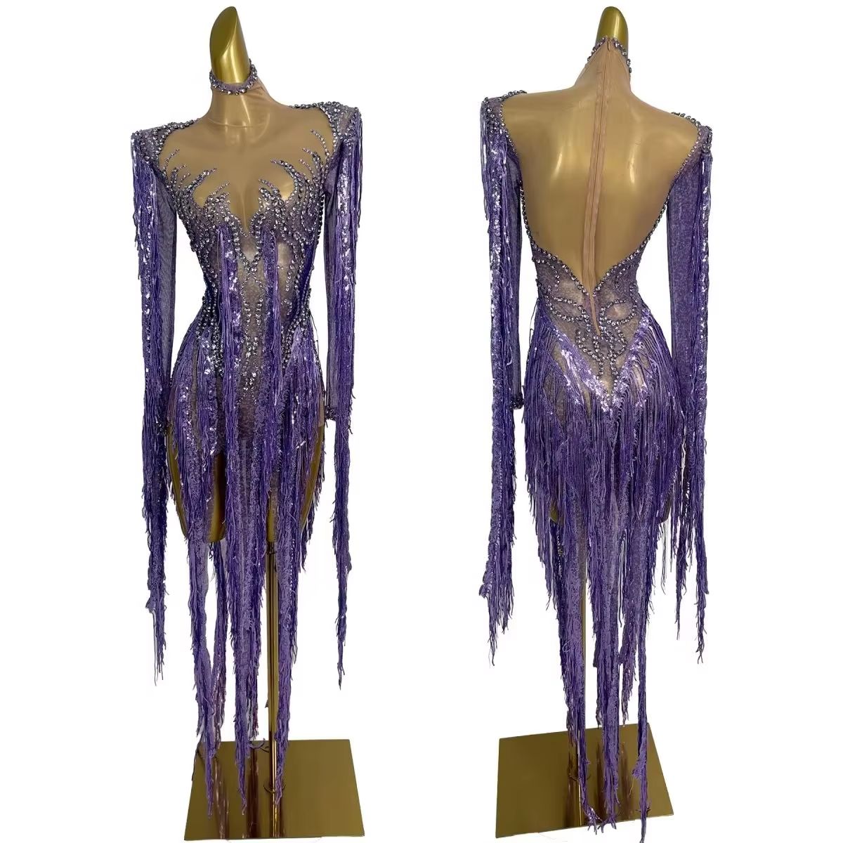 Abito Mini Viola con Frange Lu - Sparkly Rhinestone Club Party Dress recensione e prezzo