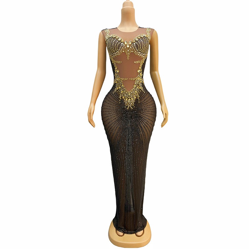 Abito lungo maxi in rete elast - Sparkly Rhinestone Club Party Dress recensione e prezzo