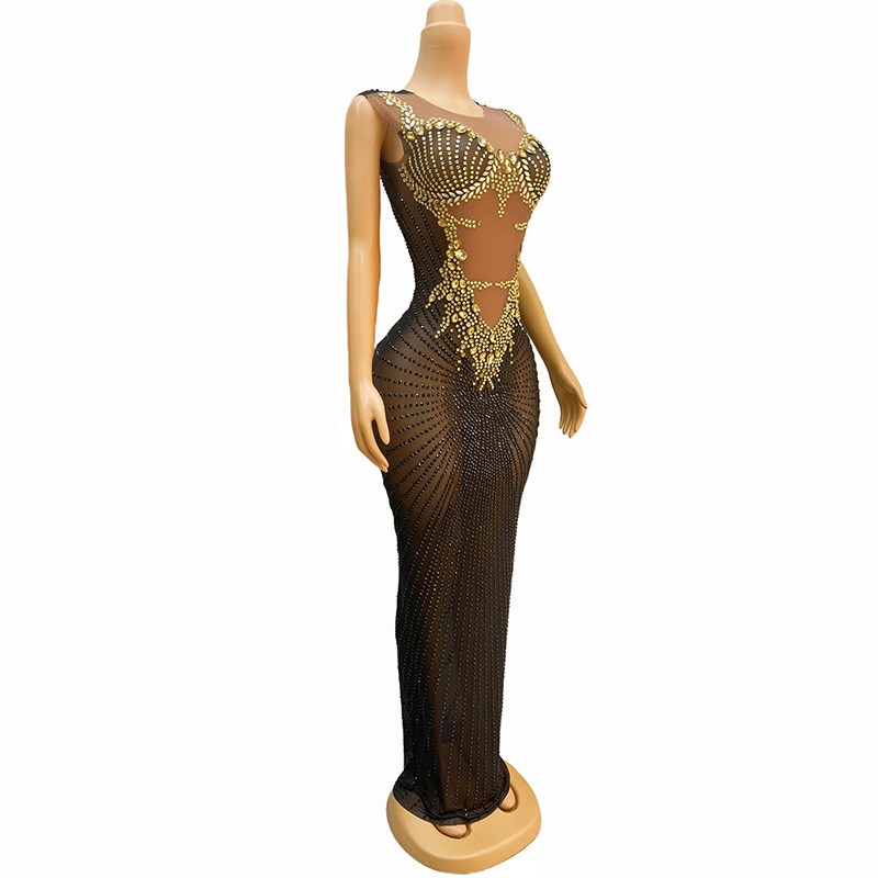 Abito lungo maxi in rete elast - Sparkly Rhinestone Club Party Dress recensione e prezzo